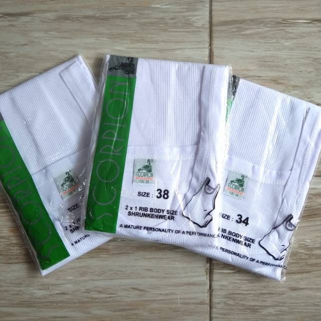 3 Pcs - Singlet SCORPION Pria Dewasa | Kaos Dalam Scorpio | ( PAKET 3 PCS ) Pakaian Dalam Laki Laki | Salur Putih Sguna Remaja ABG Sekolah SMA SMP Katun Adem Halus Grosir Murah Polos Grosir paketan bundle