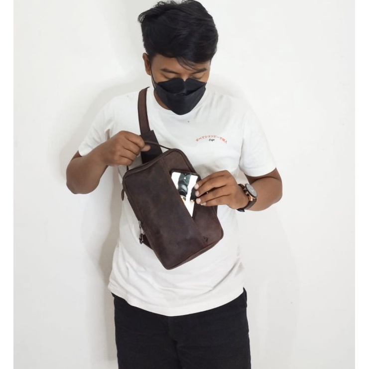 Tas Classic Slingbag Dada Full Kulit Sapi Asli Crazy Horse