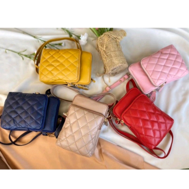 tas hp slempang wanita kulit sapi asli