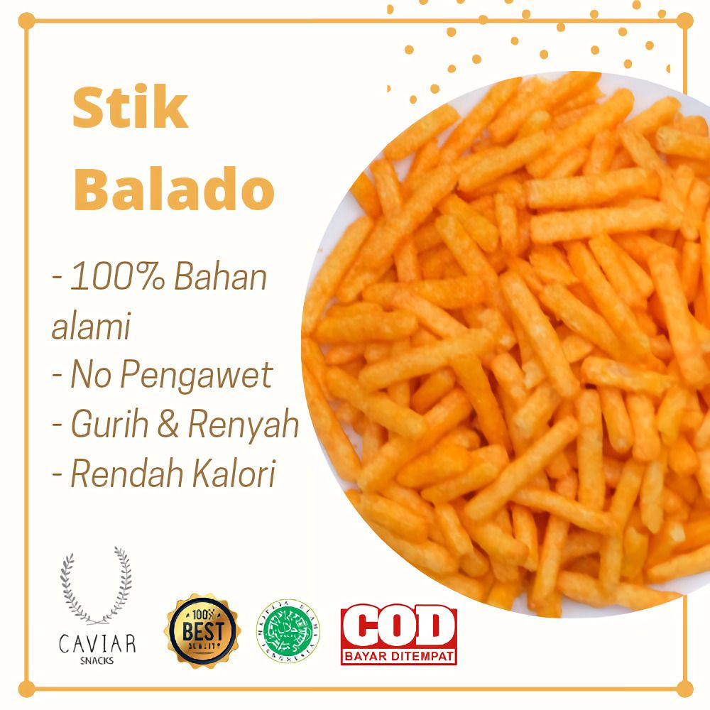 

KERIPIK STICK BALADO/STIK BALADO/STICK BALADO PEDES ASIN GURIH/RENYAH/CEMILAN/SNEK/OLEH OLEH