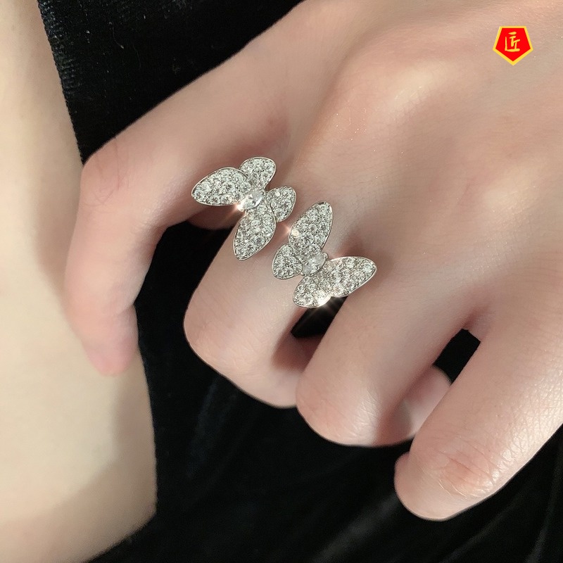 [Ready Stock]Light Luxury Advanced Fairy Double Butterfly Open Ring