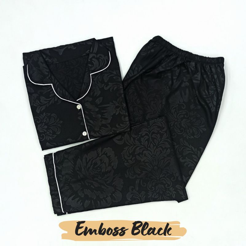 Baju Tidur Wanita | Piyama Wanita Kekinian | Oneset Setelan Wanita Bahan Katun Polymicro Bebas Pilih Motif-Emboss Black