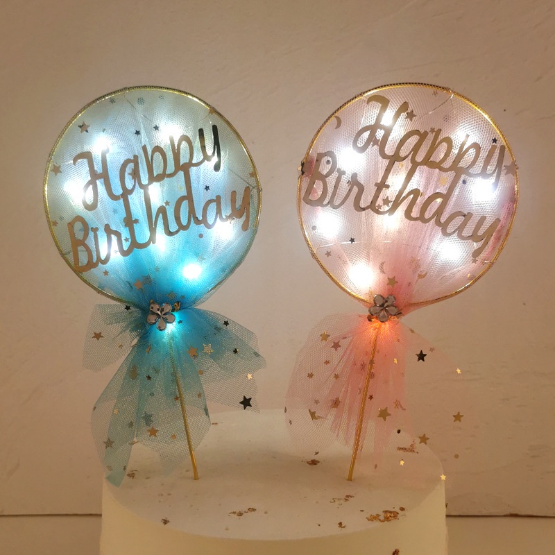 Topper Kue Desain Happy Birthday Dengan Lampu Luminous Bahan Besi Untuk Dekorasi Pesta Ulang Tahun