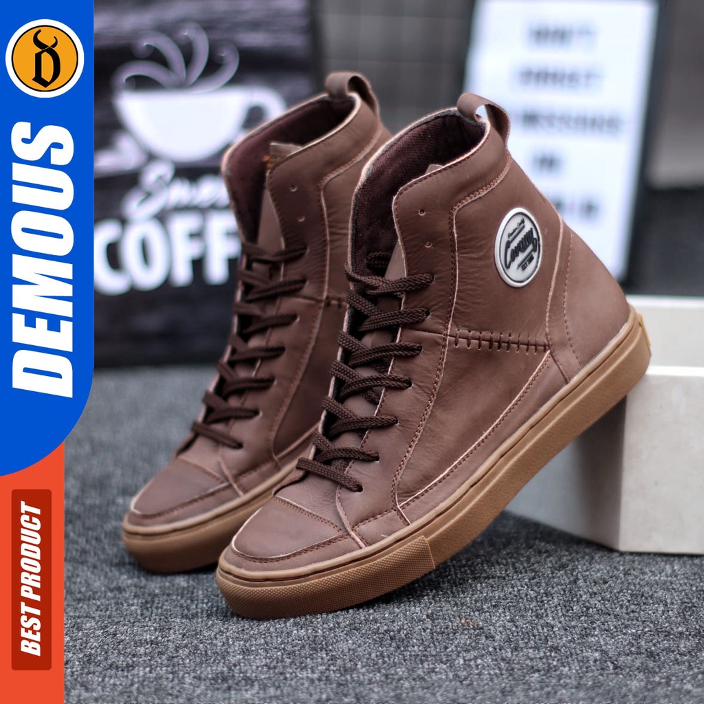 DEMOUS Dantez - Sepatu Sneakers Casual Tali Pria Kulit Asli