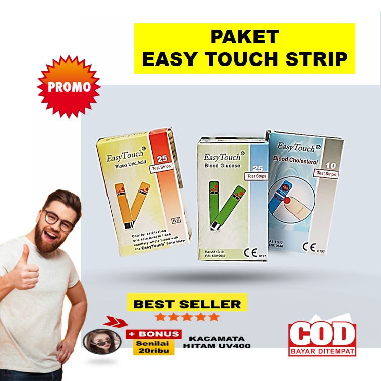 Terlaris Strip Colestrol Easy Touch isi 25 Gula Asam Urat Hemoglobin Kolesterol