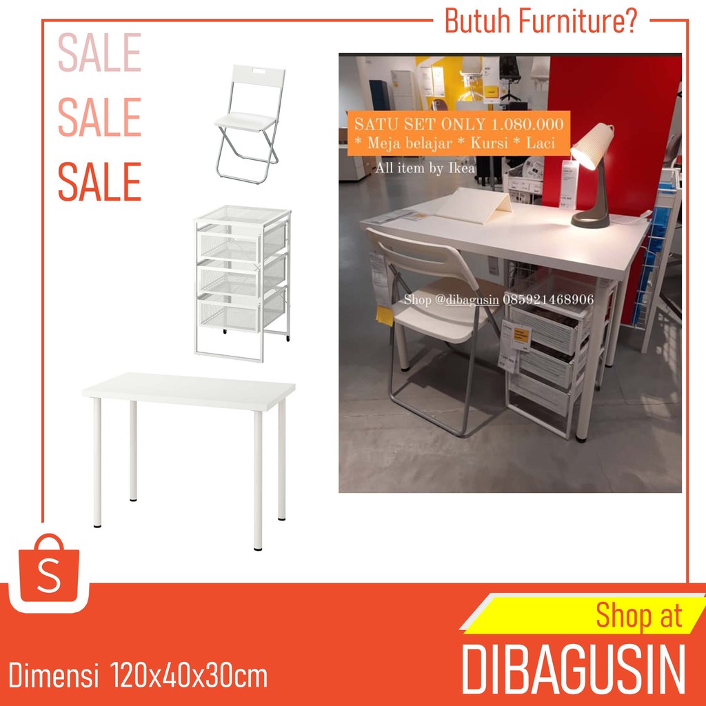 SET MEJA BELAJAR MINIMALIS (meja + kursi + rak)