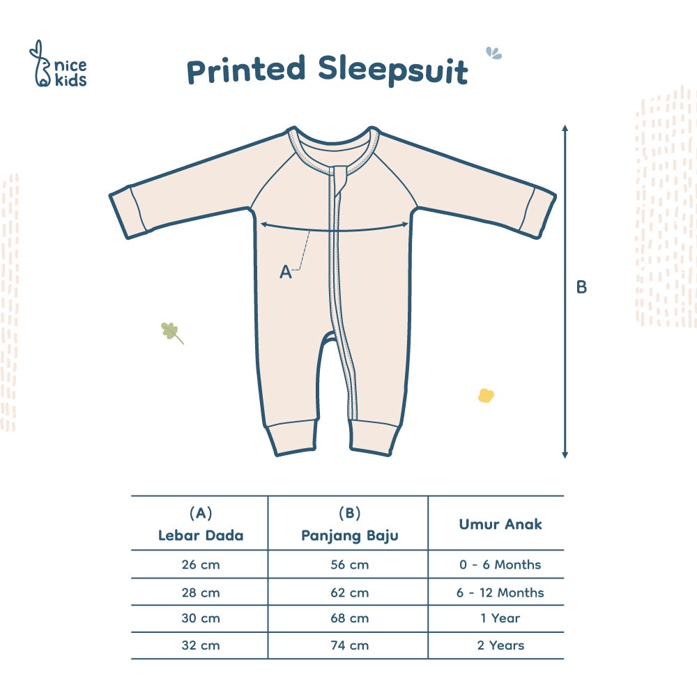 Nice Kids - [2 PCS] Bundle Printed Playsuit &amp; Sleepsuit Baby (Onesie Romper Jumper Motif Lucu Bayi 0-2Tahun)