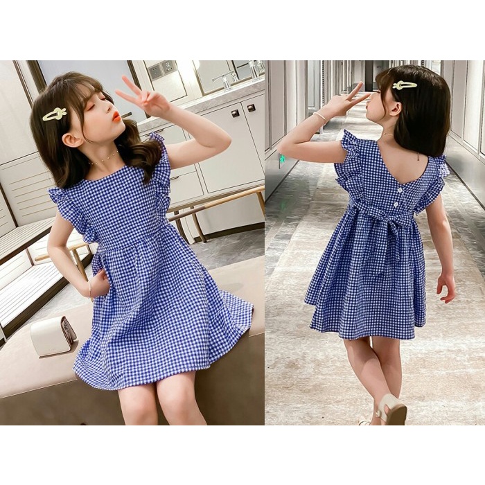 (BISA COD) Baju Anak Perempuan Dress Kotak Kotak - Biru, 2-3 tahun