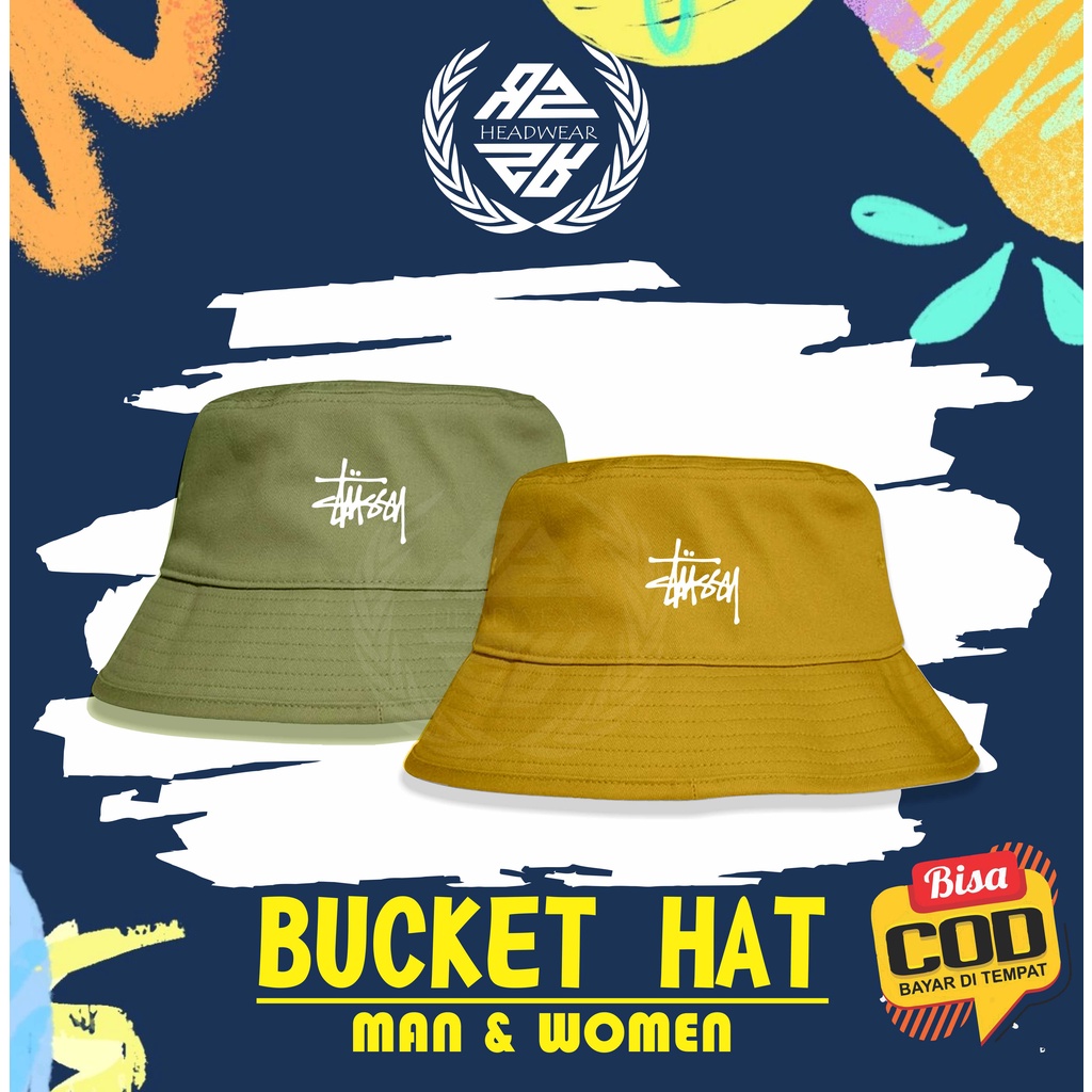 Topi Bucket Pria Wanita Dewasa Bolak Balik 2 Warna Logo Stussy Sablon Premium