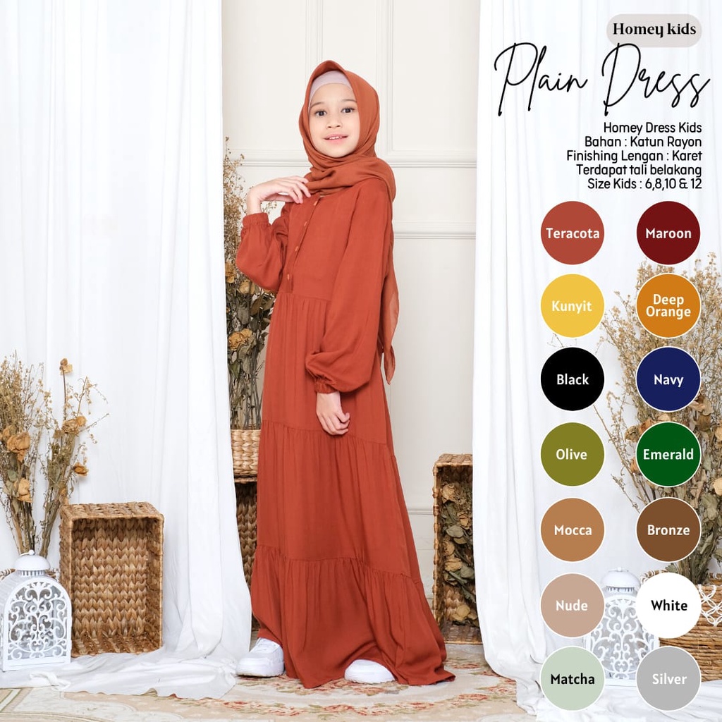 New-Gamis Anak/Homey Dress Anak-Homey Dress Polos-Bahan Katun Rayon Premium-Busana Muslim Anak murah