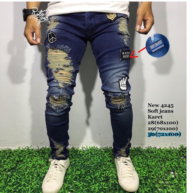  Celana  Jeans Pria  Ripped Ccelana Sobek  4245 Shopee Indonesia