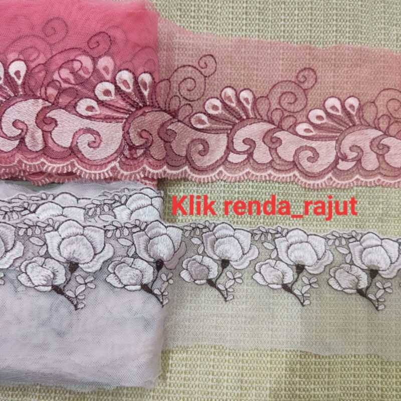 (harga per 100cm) Renda tile lebar 10cm, renda tulle, renda bordir