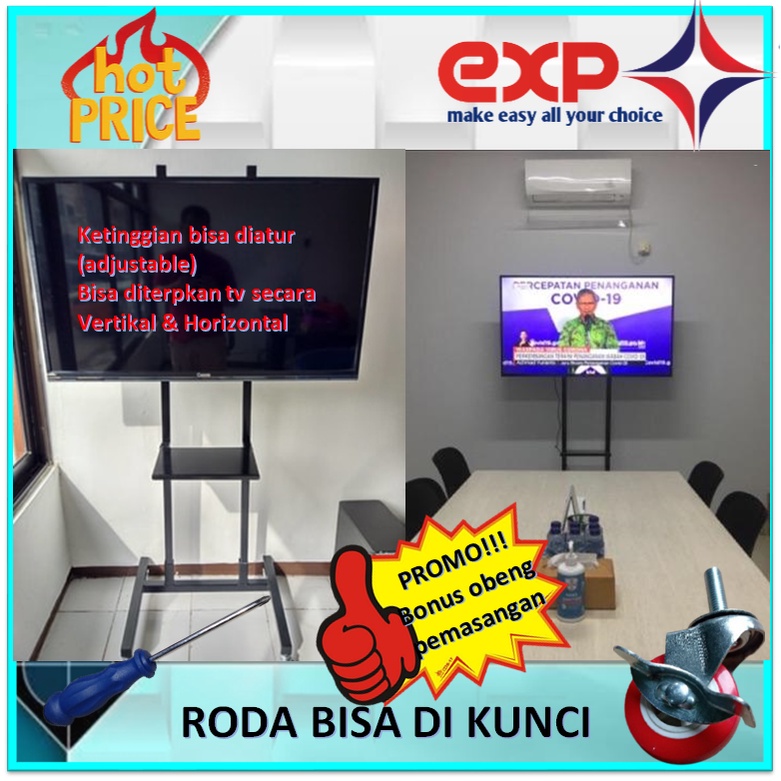 Garansi cocok!!! Bracket TV Standing 32&quot; s/d 65&quot; TCL pakai RODA KOKOH 100% BESI MURNI