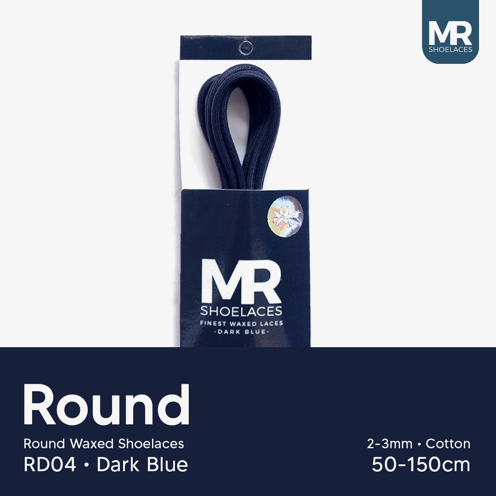 MR Shoelaces RD04 Dark Blue Biru Tua Tali Sepatu Lilin 2-3mm Bulat Round 50cm 60cm 70cm 80cm 90cm 100cm 120cm 150cm (Waxed Laces) - Premium Shoelace