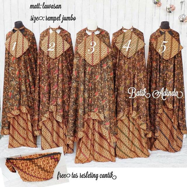 Zola Batik Mukena Batik Adinda Free tas sleting