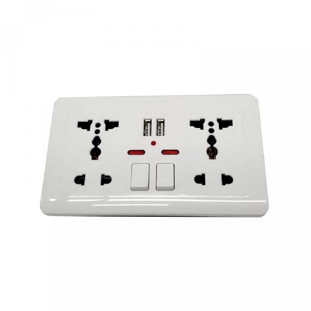 

Wallpad Stop Kontak Universal UK EU US 2 Slot with 2 USB On Off LC-86