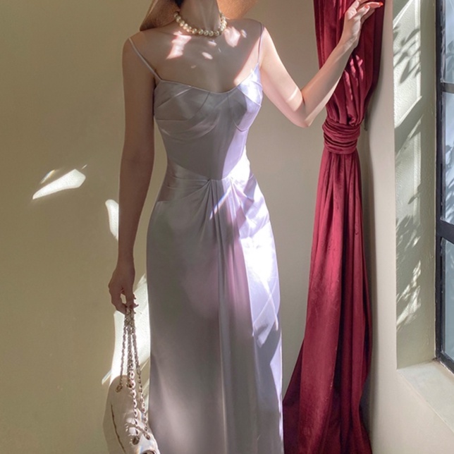 【Moon Blush】Princess Ariel Draped Satin Slip Dress C615