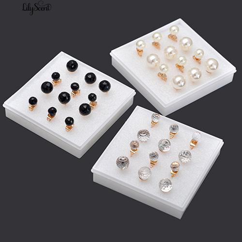 [Bayar Di Tempat]Manik-manik Dauble perempuan Crystal Rhinestone Ear Stud Earrings Charm