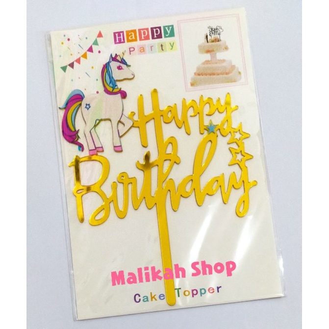 Cake Topper Happy Birthday / Tusukan Hiasan Kue HBD Unicorn Rainbow