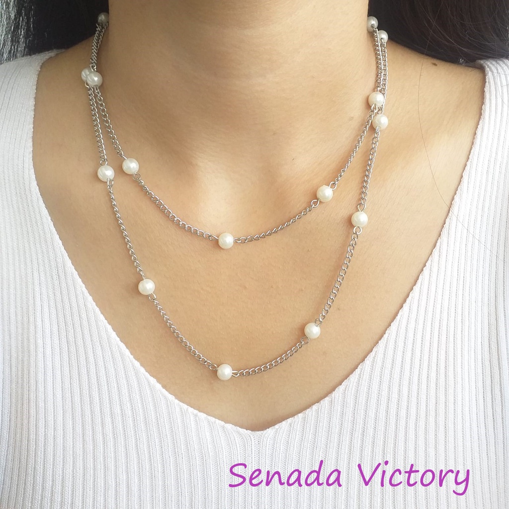 Senada Victory Kalung Coker Pearl Layer Mutiara Rantai Kalung Reborn SKCM04