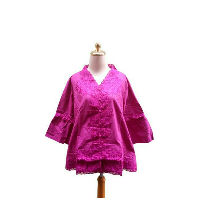 Kebaya Kartini Bordir Bali / Kebaya Encim Lengan Balon Terompet Jumbo Big Size Magenta / Red Wine