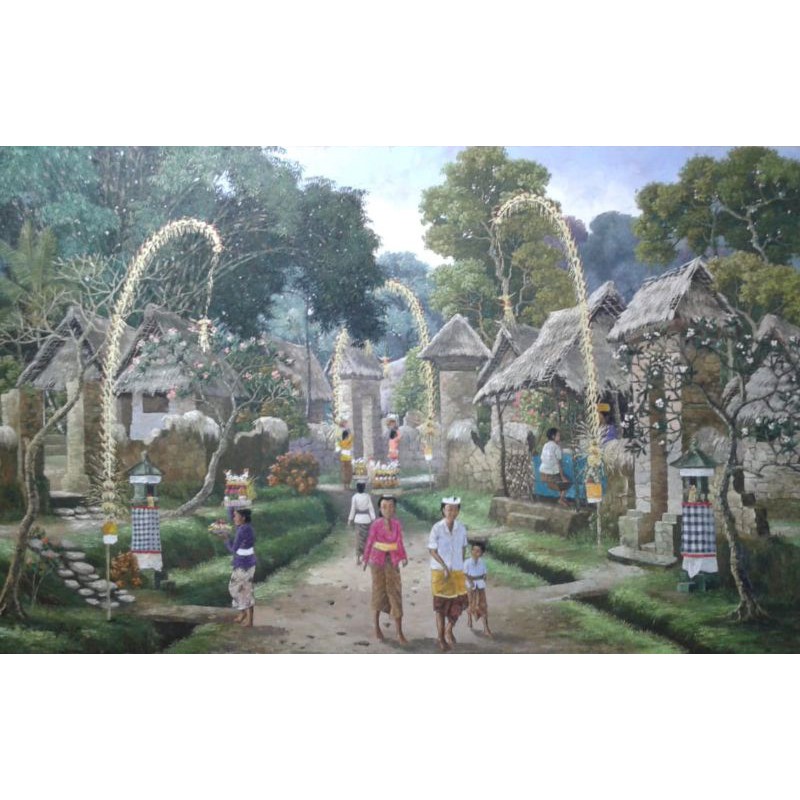 Lukisan kampung bali Lukisan tradisi Lukisan indah Lukisan desa adat bali Lukisan bagus