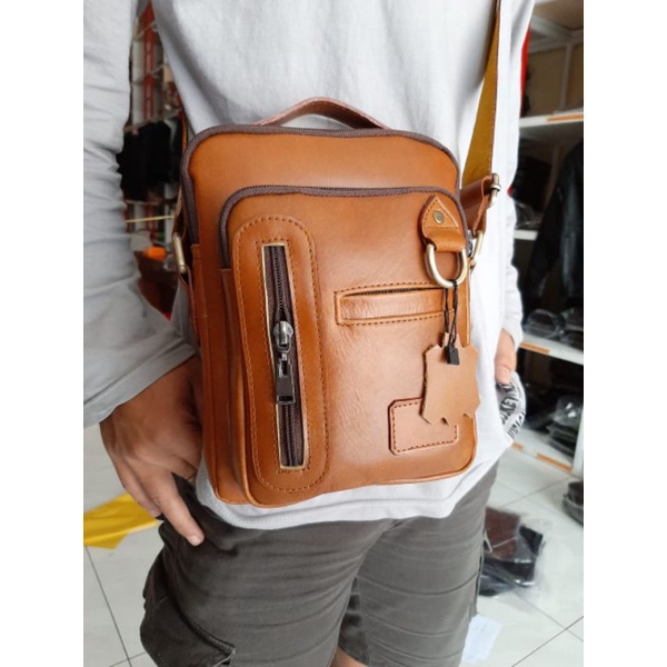 Tas Slempang Pria Kulit Asli full Up Tas Selempang full Up Original Kulit Sling bag  Pria Anti Api Terbaru