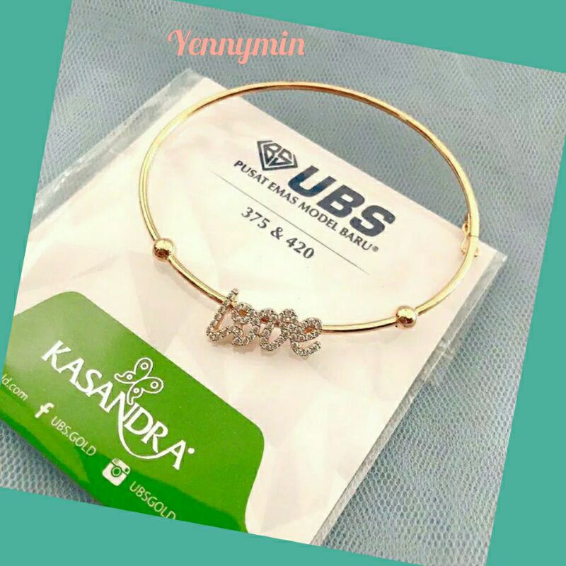 GELANG BANGLE WANITA EMAS UBS KADAR375 MODEL LOVE FULL MATA