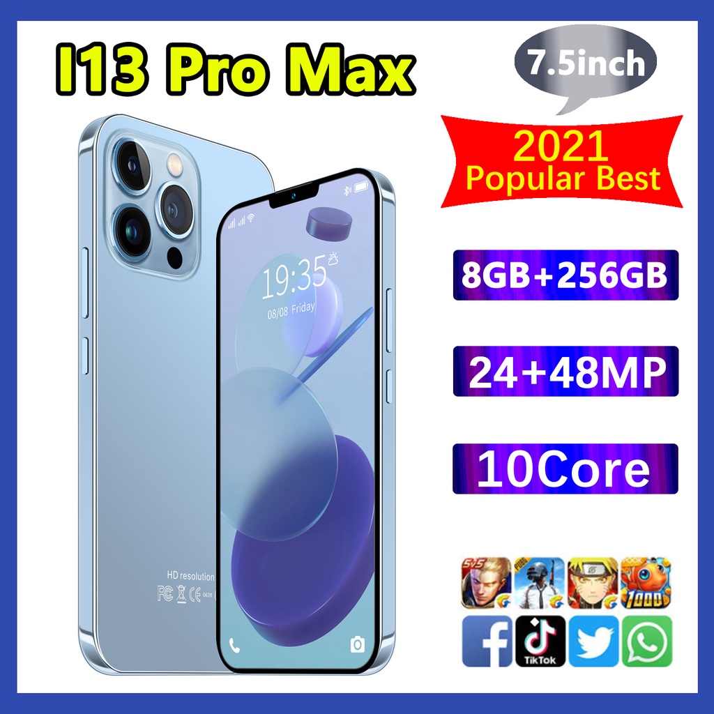 【2023 Produk Baru hp 】Ponsel Pintar Baru i13 pro max Android 10.0 Layar HD 7,5 inci hd 4G/5G WIFI HP Sidik Jari Membuka Handphone Android Free Aksesoris