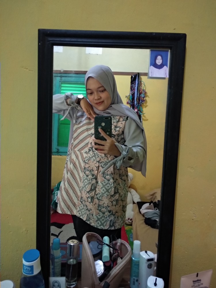 Batik Kahuripan Blus Batik Pita Kombinasi Abu Tua/batik Kantor/batik Kerja