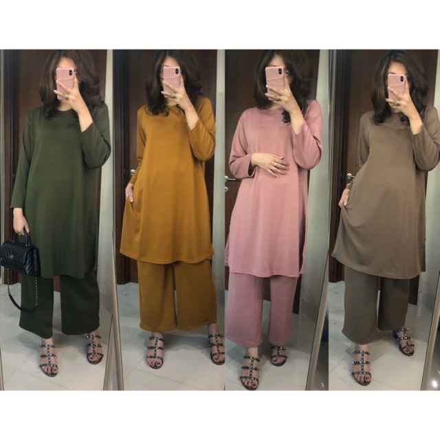 1 set ( tunik + kulot ) bahan kaos Jeju premium