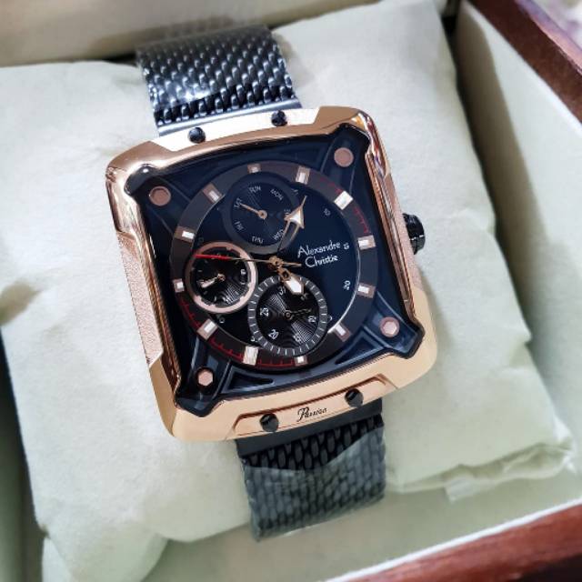 Alexandre Christie Wanita AC3030 Original Rantai Pasir Hitam Rosegold