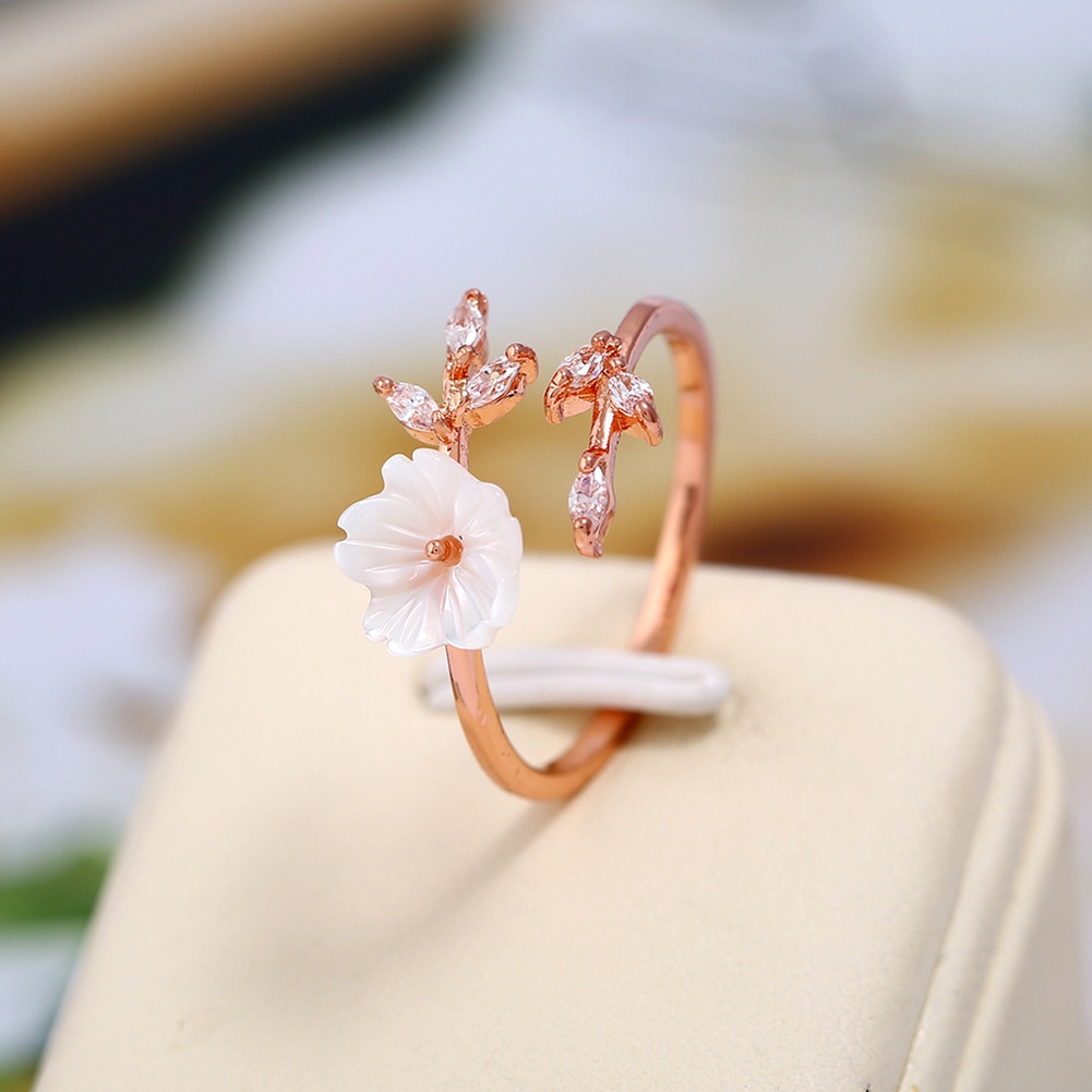 Hu Hu Hu Hu Hu Alat Bantu Pasang Kacamata♡ Cincin Wanita Model Terbuka Adjustable Desain Bunga Hias Zircon Untuk Pestahadiah