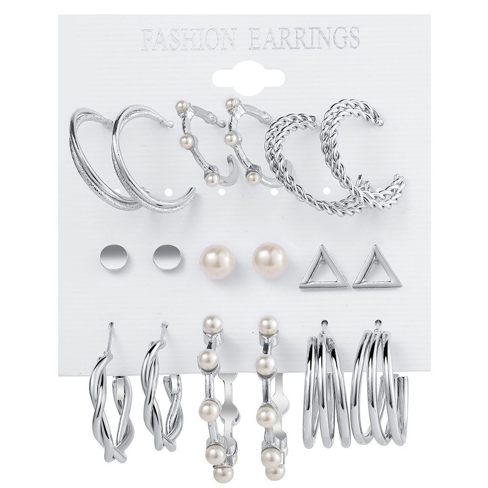 9 Pairs/set Pearl Earrings Set Simple Silver Around Stud Earring Women Jewelry Fashion Accessories