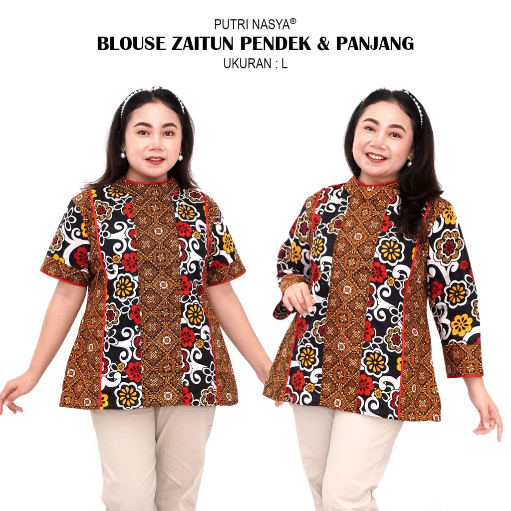 Blouse Big Size Wanita Atasan Batik Jumbo LD 140 Pakaian Atasan Model Blus Pendek Jumbo Seragam Kerja Batik / Blus Kantor Formal S-M-L-XL-2L-3L-4L-5L-6L-7L Bahan Katun / Pakaian Batik Kekinian Model