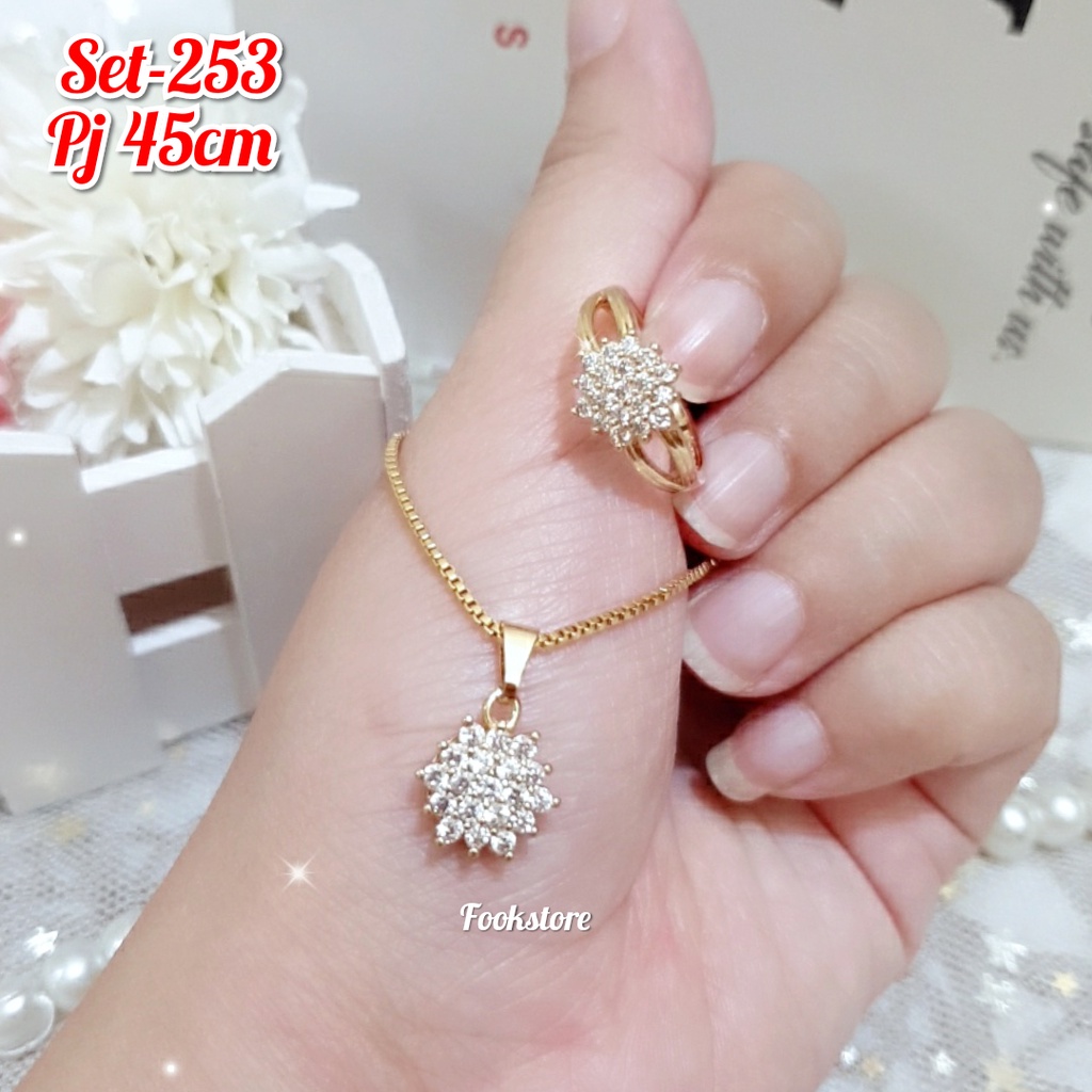 SET AKSESORIS PERHIASAN 2 IN 1 KALUNG DAN CINCIN KUALITAS PREMIUM