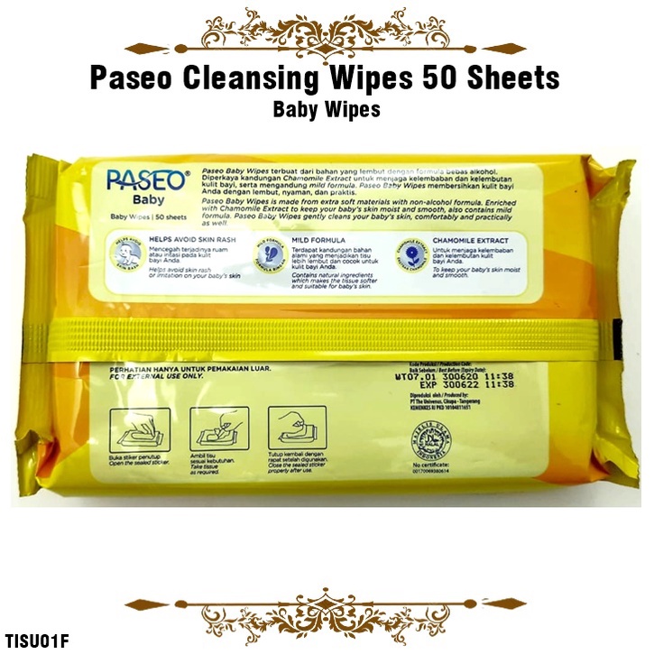 [1kg 4pcs] Paseo Tisu Baby Wipes/Tisu Bayi Non-Alcohol/Bebas Paraben 50 Sheets