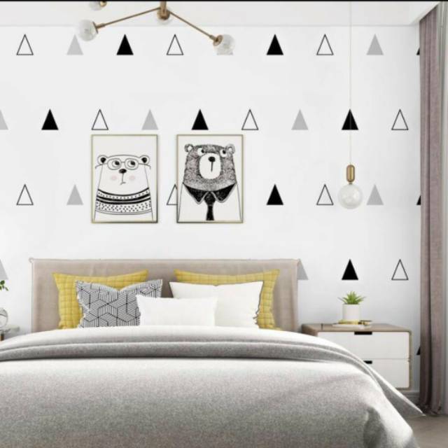 Wallpaper Dinding Motif Segitiga Abu Kecil Ukuran Panjang 10Meter x Lebar 45Cm
