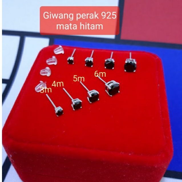 Giwang mata hitam perak 925 4 ukuran