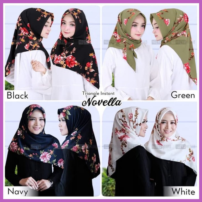 NOVELLA Instant Hijab Jilbab Triangle Kerudung Segitiga Instan Motif Bunga Krudung Terbaru Eksklusif