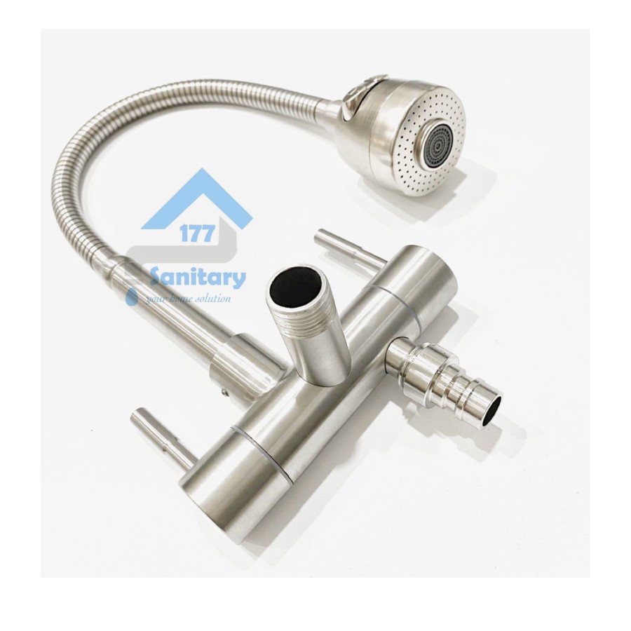 Kran Angsa Flexible 2in1 Stainless 30418 - Keran air Sink Cabang Keran Dapur Cuci Piring Minimalis