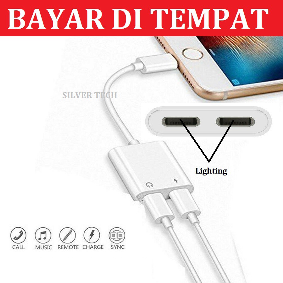 konektor Audio untuk Iphone 2in1 - Adaptor Charger Lightning + Lightning Audio