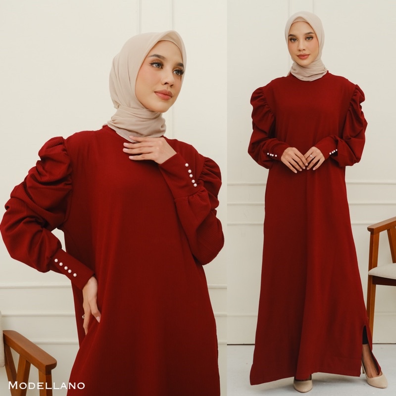 GAMIS CITRA RAJUT TANGAN BALON KERUT KNIT JUMBO XXL MUSLIM BIGSIZE MUTIARA MELAR MAXY MURAH