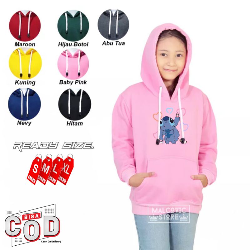 Sweater Hoodie Lilo Stitch Love Untuk Anak Perempuan Usia 1-12 Tahun / Hoodie Jumper Anak Lilo Stitc
