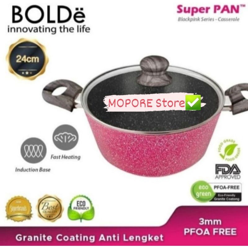 BOLDe Super Pan granite Casserole 24cm Blackpink + glass lid - panci BOLDE