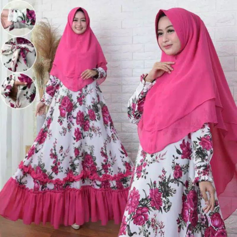 gamis syari monalisa premium mewah ld112 pb140 hight quality plus khimar ceruty syari rempel