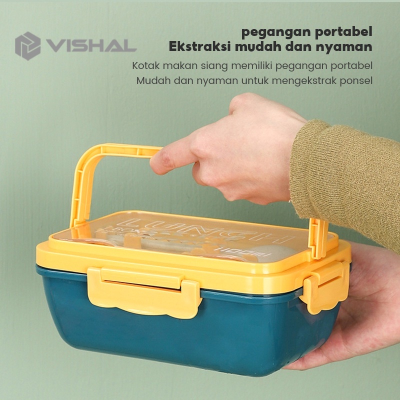 VISHAL Kotak Makan Siang Bahan Jerami Pegangan   Cutlery Set Jerami Gandum Kotak Bekal Makan BPA Free VS-95