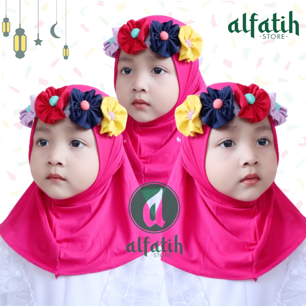 3.3 LNS  Jilbab Anak Syiria Bando Bunga Kombinasi Tila/hijab bayi/kerudung instan/hijab anak iman