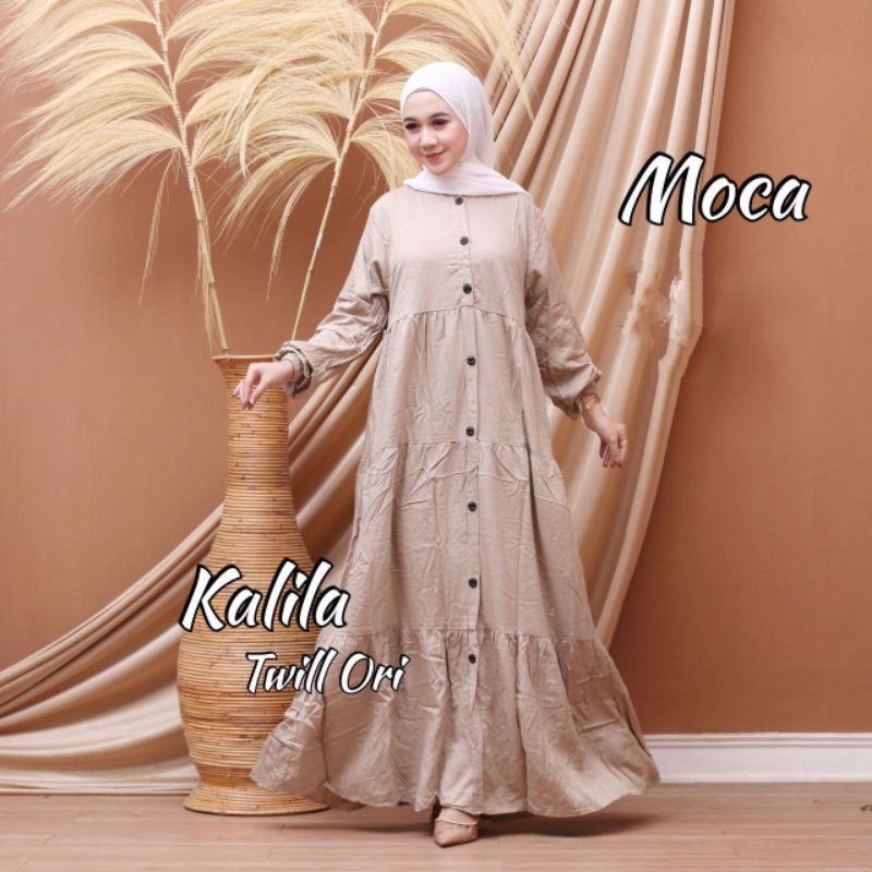 KALILA GAMIS TWILL ORI POLOS/ GAMIS LEBARAN ELEGAN TERBARU KEKINIAN 2022/ GAMIS TWILL POLOS SUSUN/ TWILL CANDA/ GAMIS BUSUI S M L XL XXL