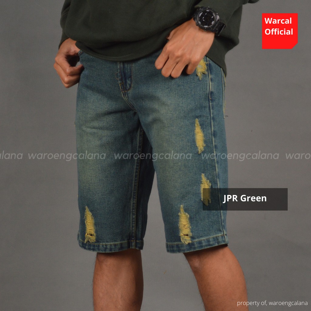 Celana Pendek Jeans Sobek Green